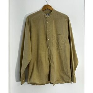 Rodin Shirt Men Medium Biege Cotton Single Chest Pocket Long Sleeve Button Front